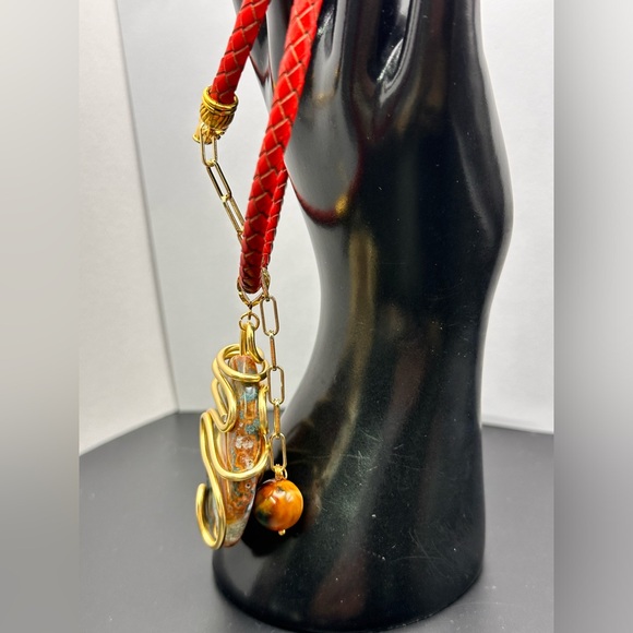 LEATHER + DRAGON SKIN AGATE NATURAL CHOKER NECKLACE size adjusted - Picture 3 of 10